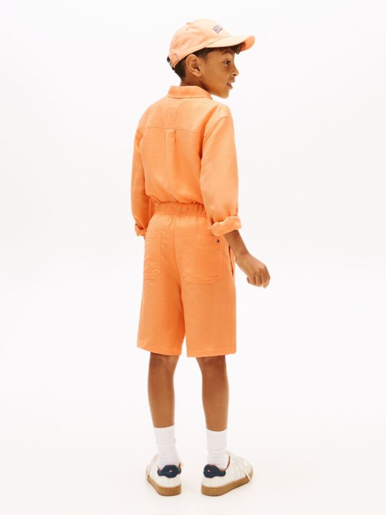 Orange Linen Blend Relaxed Shorts  Boys
