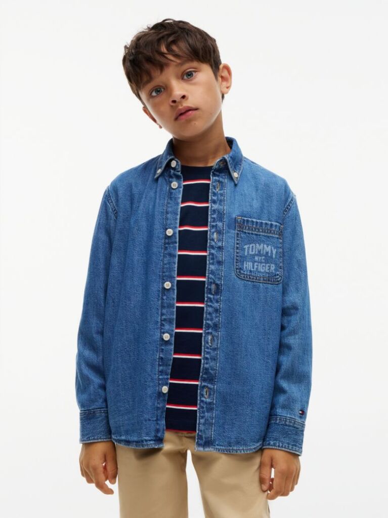 Denim Regular Fit Faded Logo Denim Shirt  Boys