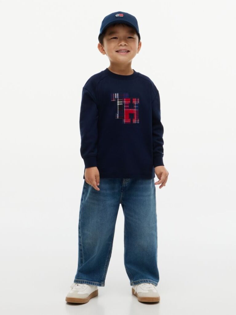 Blue Tommy Tartan Interlock Long Sleeve T-Shirt  Boys