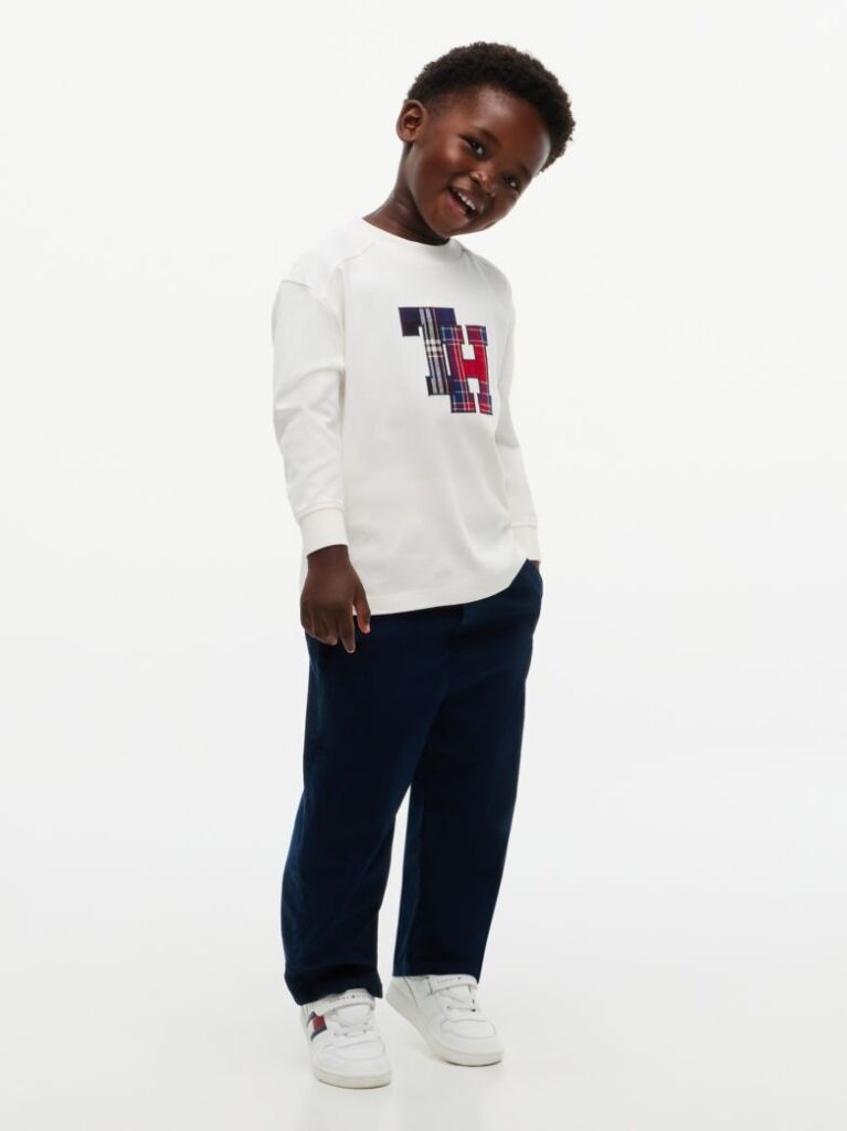 White Tommy Tartan Interlock Long Sleeve T-Shirt  Boys