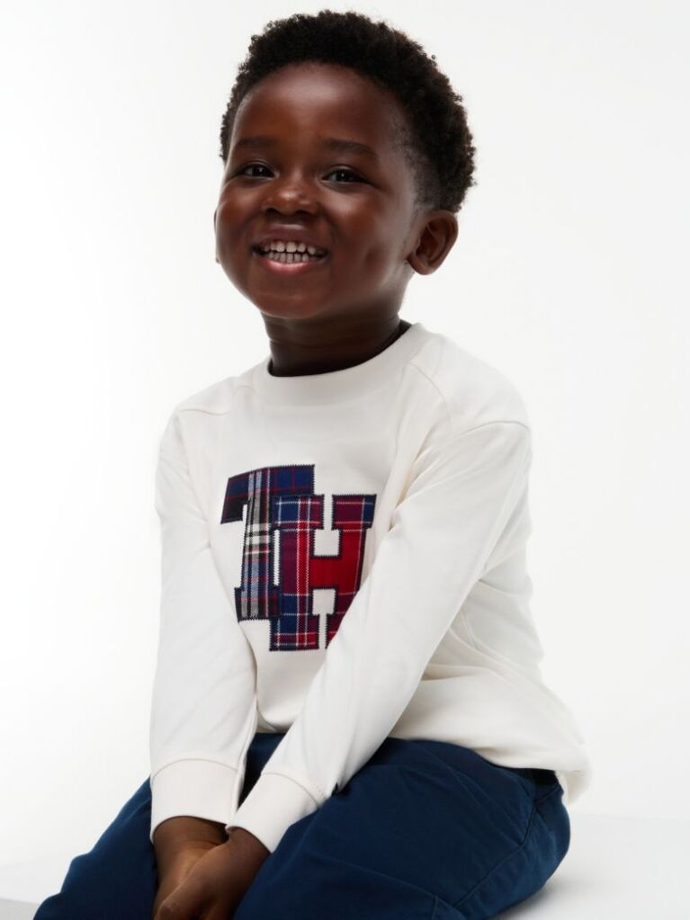 White Tommy Tartan Interlock Long Sleeve T-Shirt  Boys