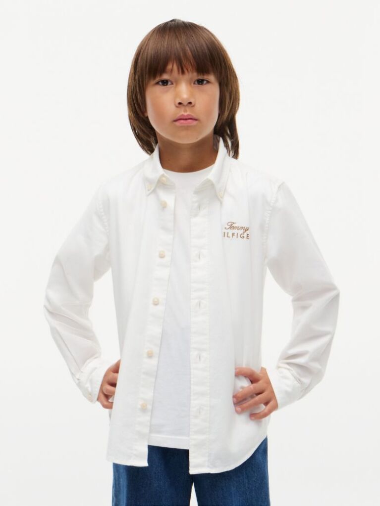 White Regular Fit Logo Embroidery Oxford Shirt  Boys