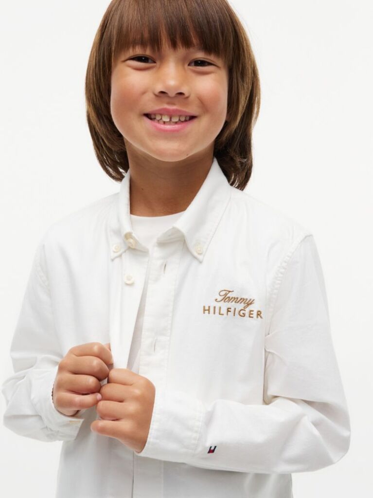 White Regular Fit Logo Embroidery Oxford Shirt  Boys