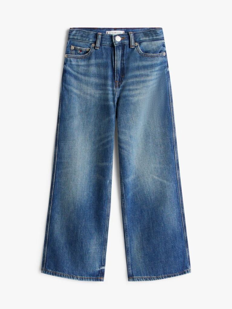 Blue Logo Embroidery Vintage Wash Faded Jeans  Girls
