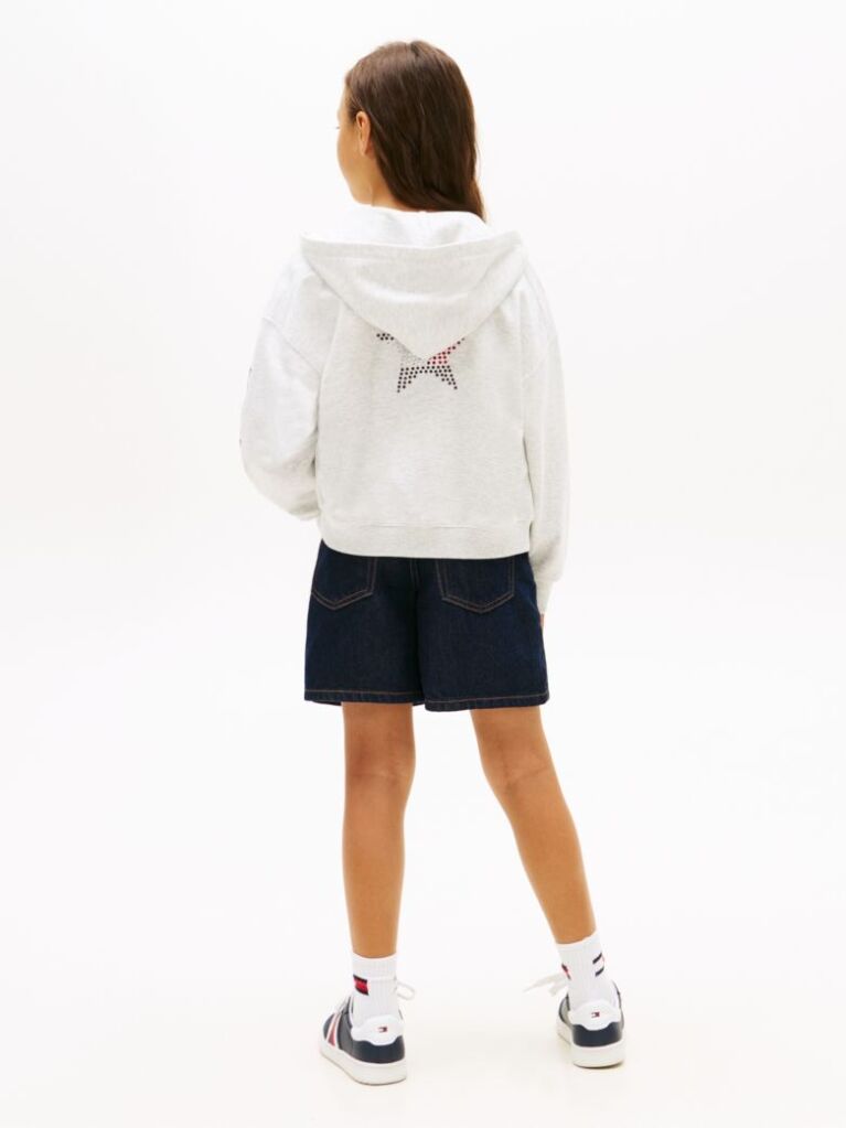 Γκρι Hoody Με Φερμουάρ Και Πίσω Σχέδιο Με Στρας Και Λογότυπο  Κορίτσια