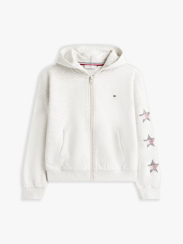 Γκρι Hoody Με Φερμουάρ Και Πίσω Σχέδιο Με Στρας Και Λογότυπο  Κορίτσια