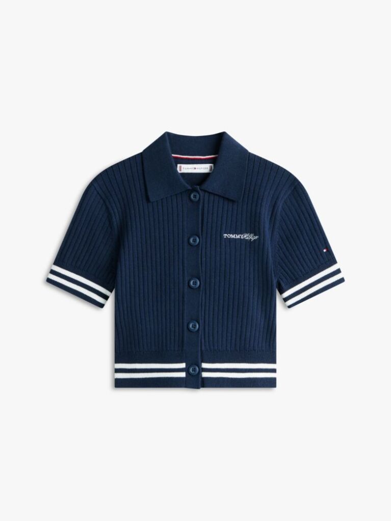Blue Logo Embroidery Short Sleeve Polo Cardigan  Girls