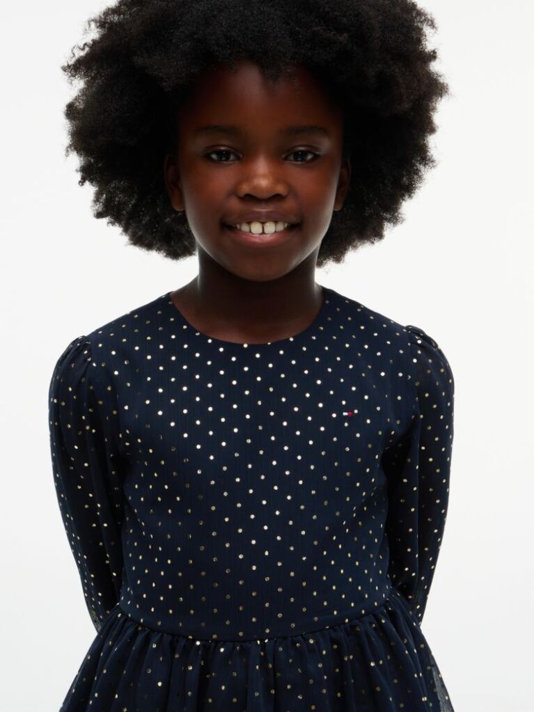 Blue Metallic Polka Dot Tiered Dress  Girls