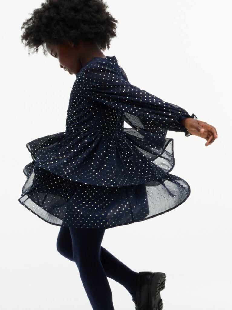 Blue Metallic Polka Dot Tiered Dress  Girls
