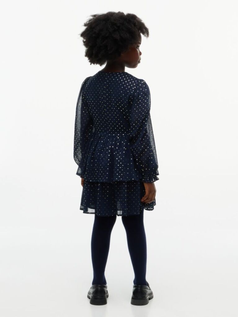 Blue Metallic Polka Dot Tiered Dress  Girls