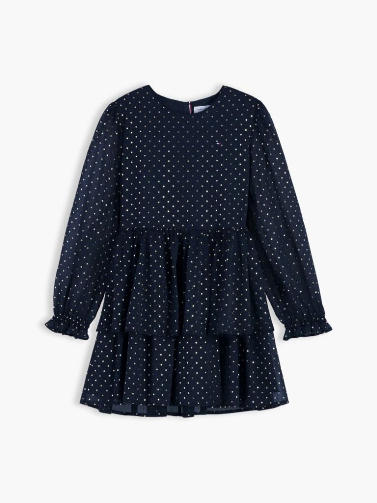 Blue Metallic Polka Dot Tiered Dress  Girls