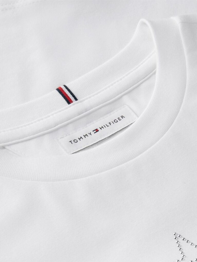 Άσπρο Slim Μακρυμάνικο T-Shirt Με Στρας  Κορίτσια