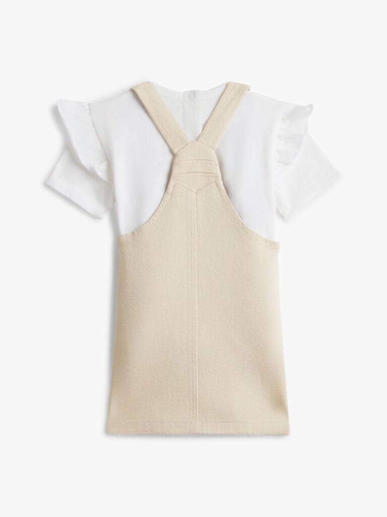 Beige Essential Dungaree Dress And T-Shirt Set  Newborn