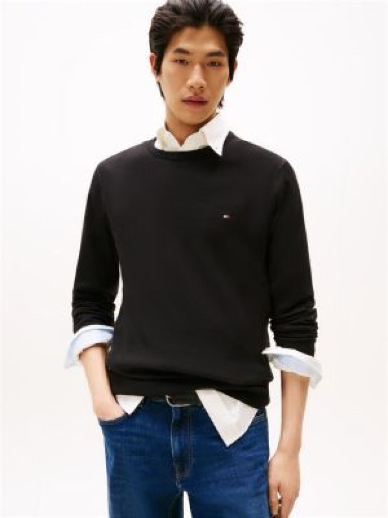 Μαύρο Πουλόβερ Με Κανονική Λαιμόκοψη Και Κεντητό Σημαιάκι  Άνδρες