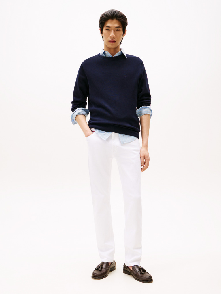 Blue Crew Neck Flag Embroidery Jumper  Men