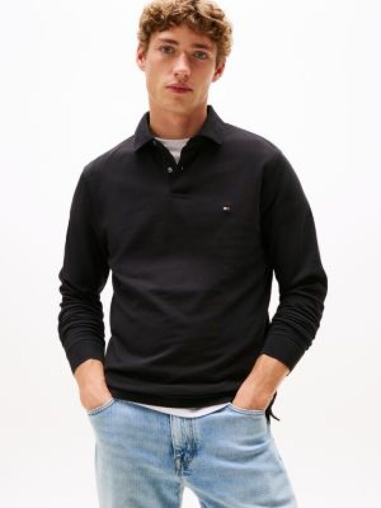 Black 1985 TH Flex Regular Fit Long Sleeve Polo  Men