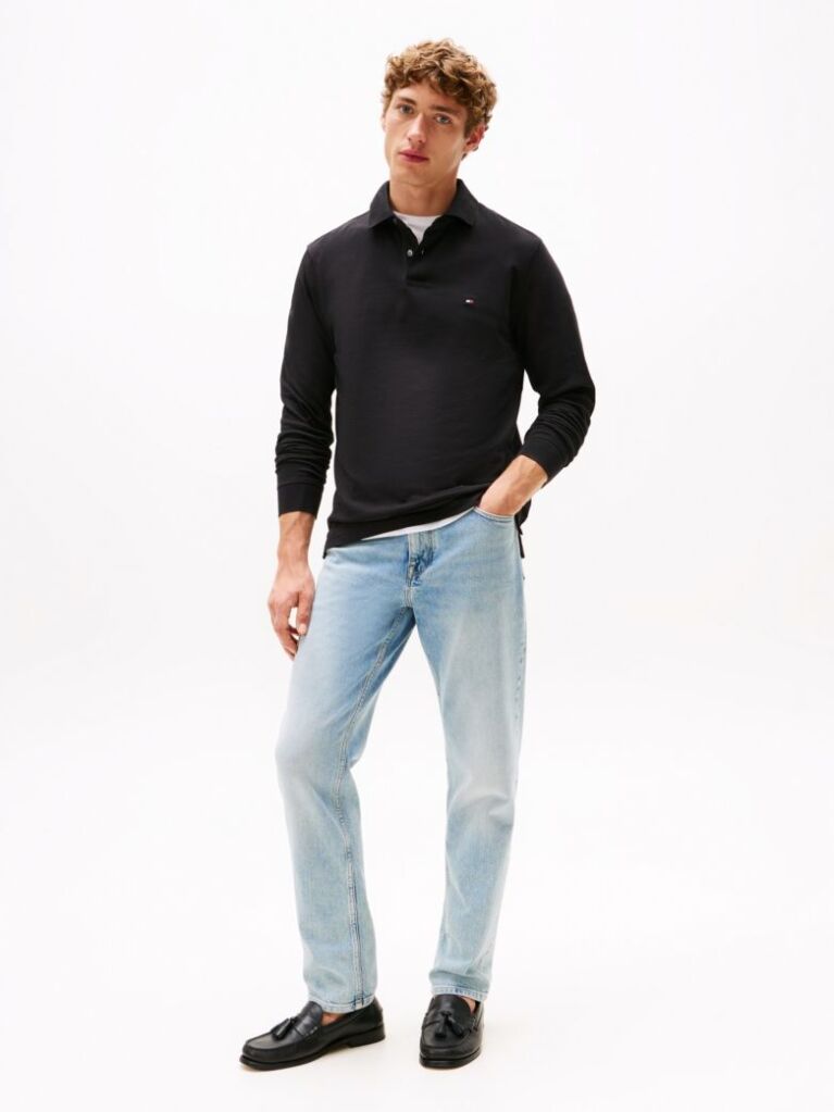 Black 1985 TH Flex Regular Fit Long Sleeve Polo  Men