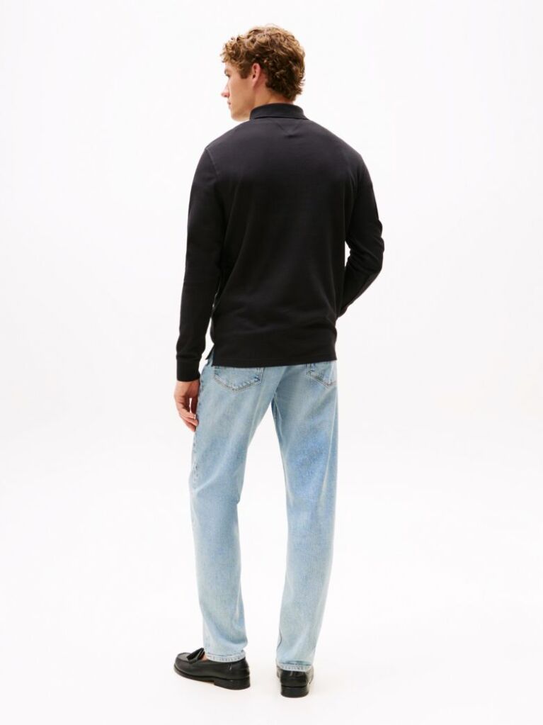 Black 1985 TH Flex Regular Fit Long Sleeve Polo  Men
