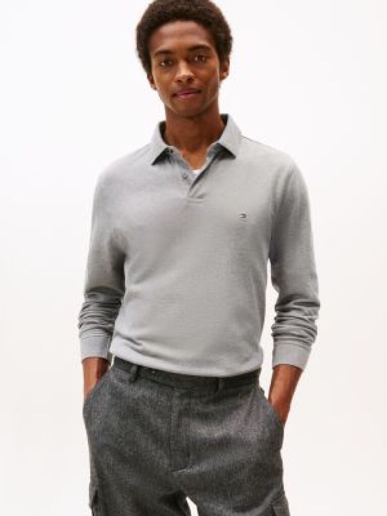 Grey 1985 TH Flex Regular Fit Long Sleeve Polo  Men