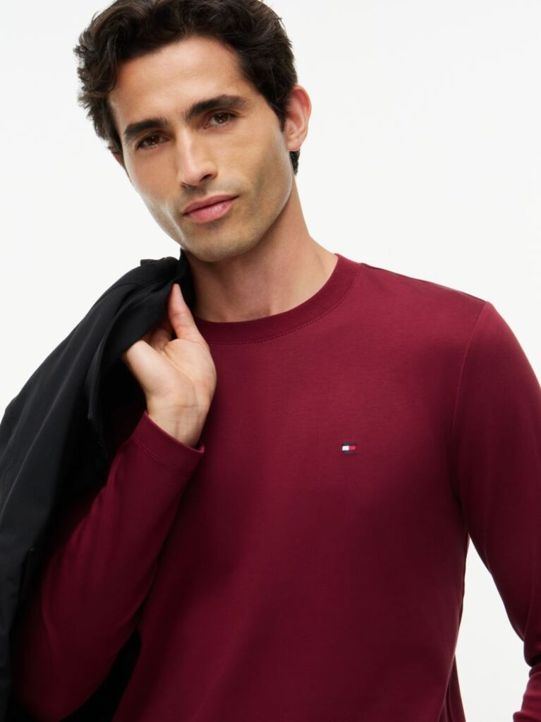 Red Slim Interlock Long Sleeve T-Shirt  Men
