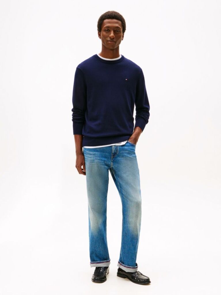 Blue Cotton Cashmere Crew Neck Jumper.  Men