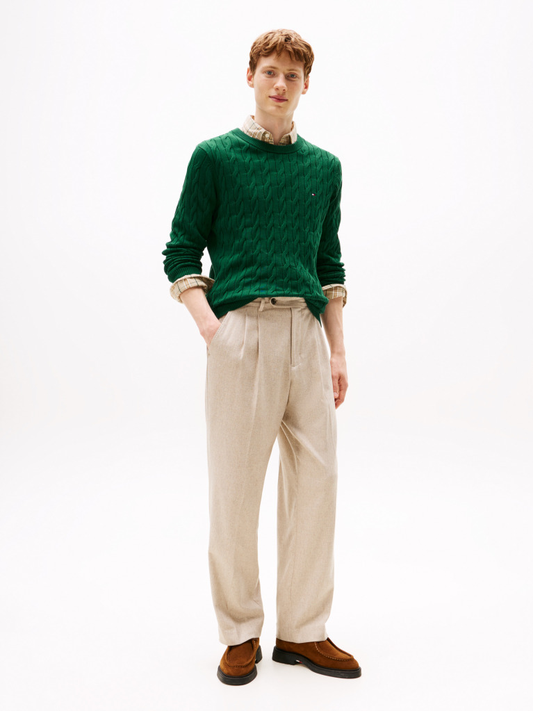 Green Classics Cable Knit Relaxed Fit Jumper  Men