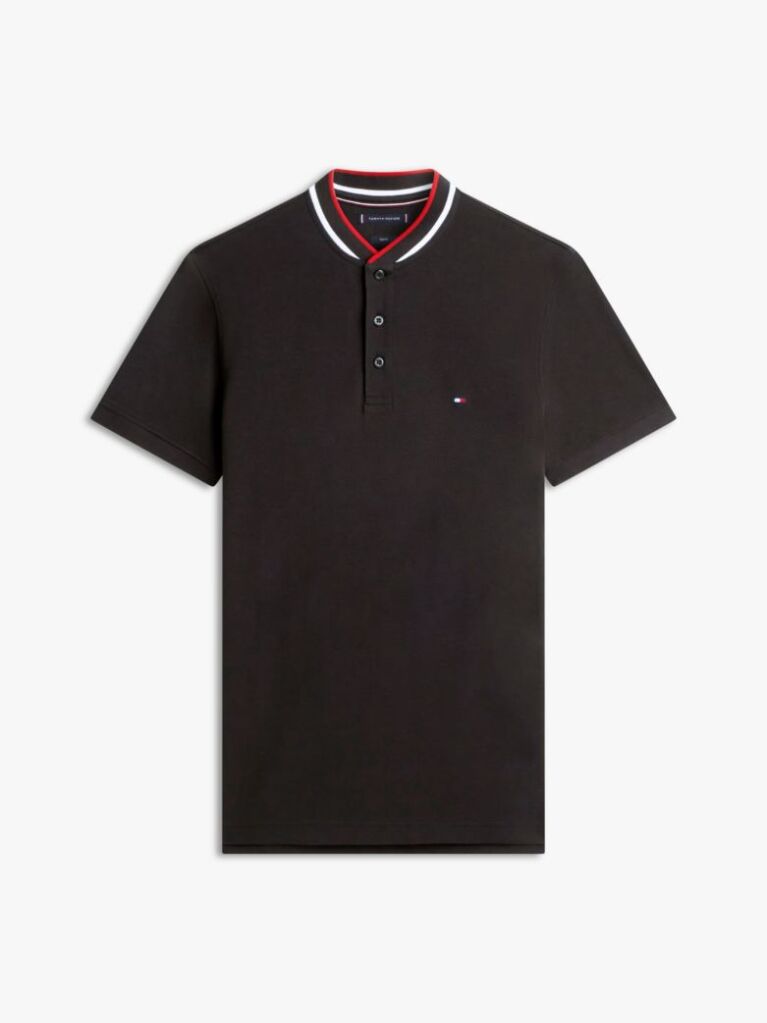 Black Mandarin Collar Slim Polo Shirt  Men