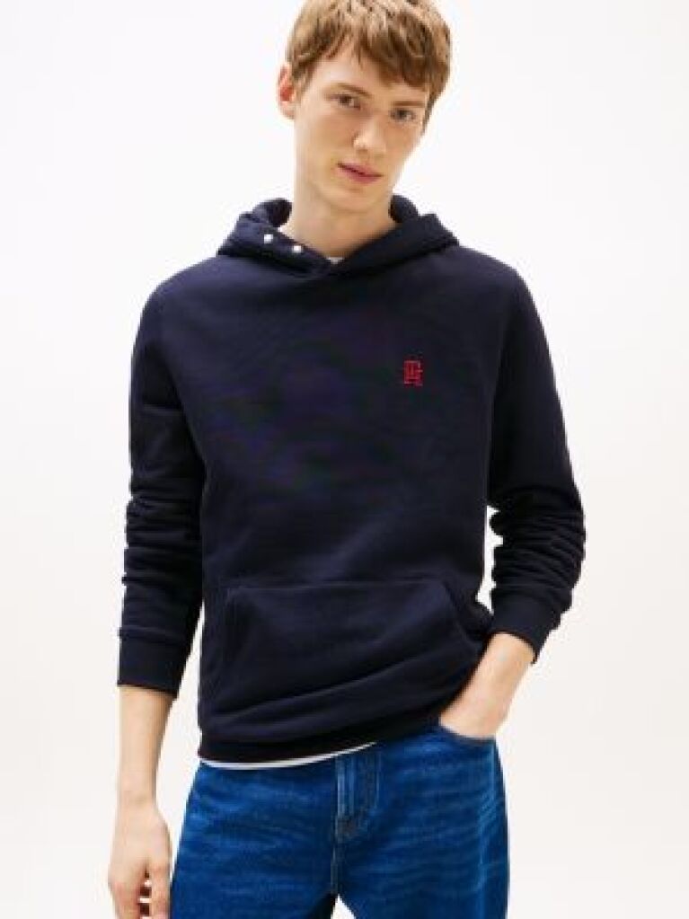 Blue Contrast TH Monogram Embroidery Hoody  Men