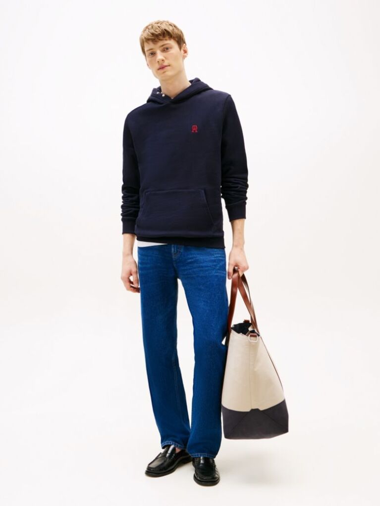 Blue Contrast TH Monogram Embroidery Hoody  Men