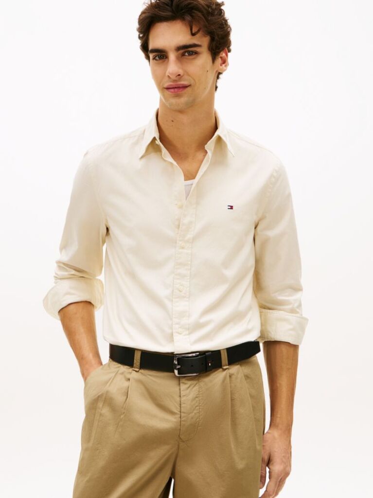 Beige TH Flex Regular Fit Poplin Shirt  Men
