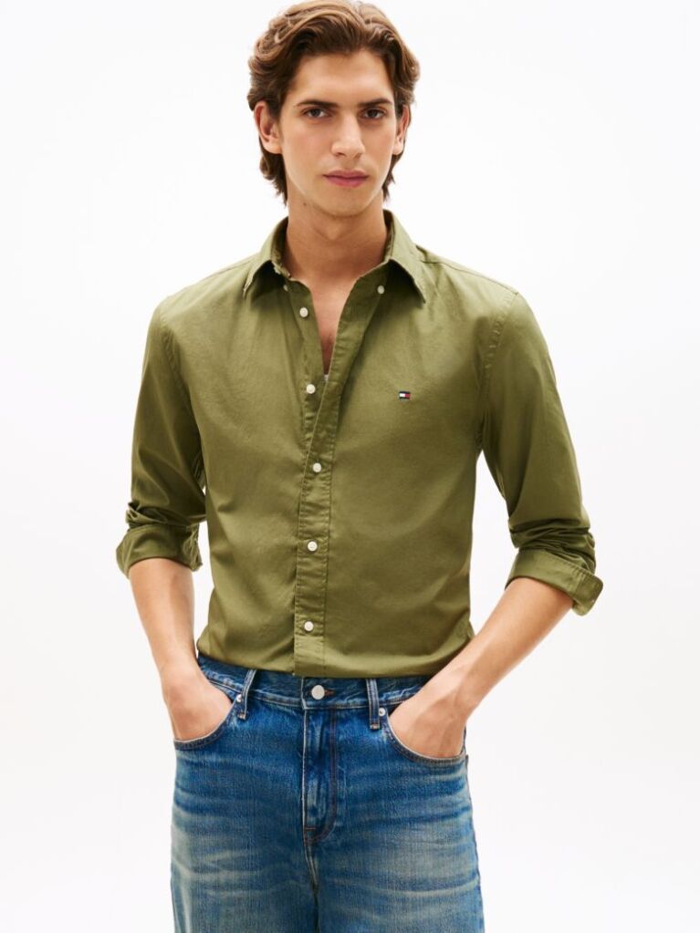 Green TH Flex Regular Fit Poplin Shirt  Men