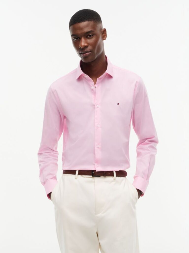 Pink Flex Slim Fit Poplin Shirt  Men
