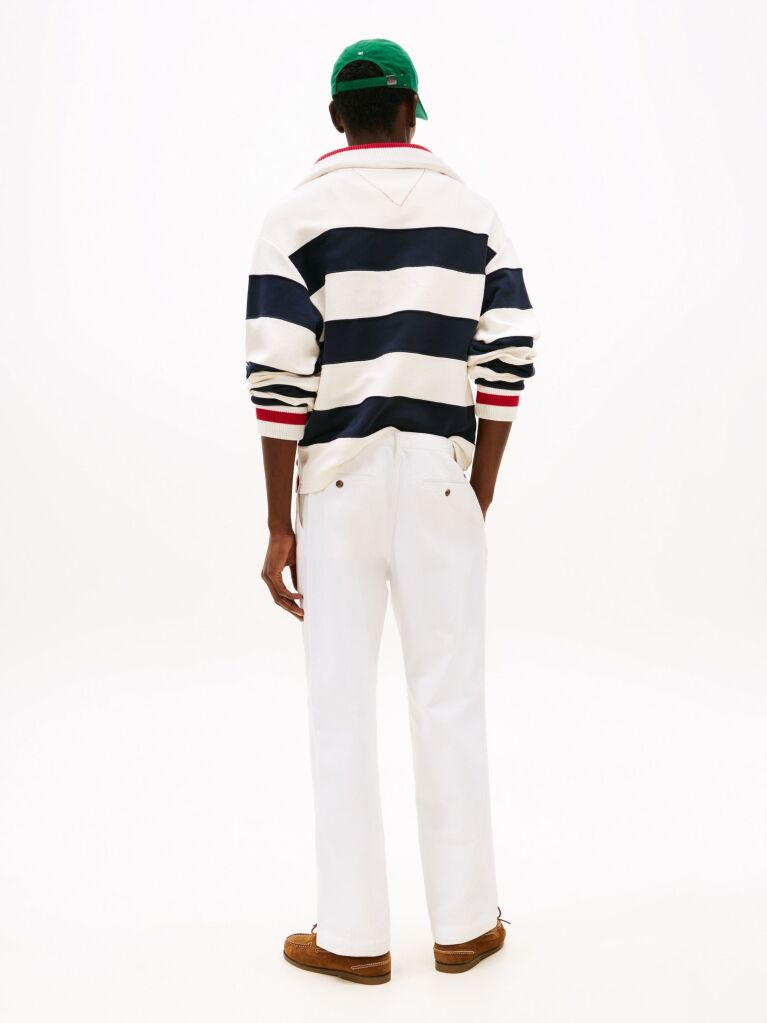 White Herringbone Tapered Leg Chinos  Men