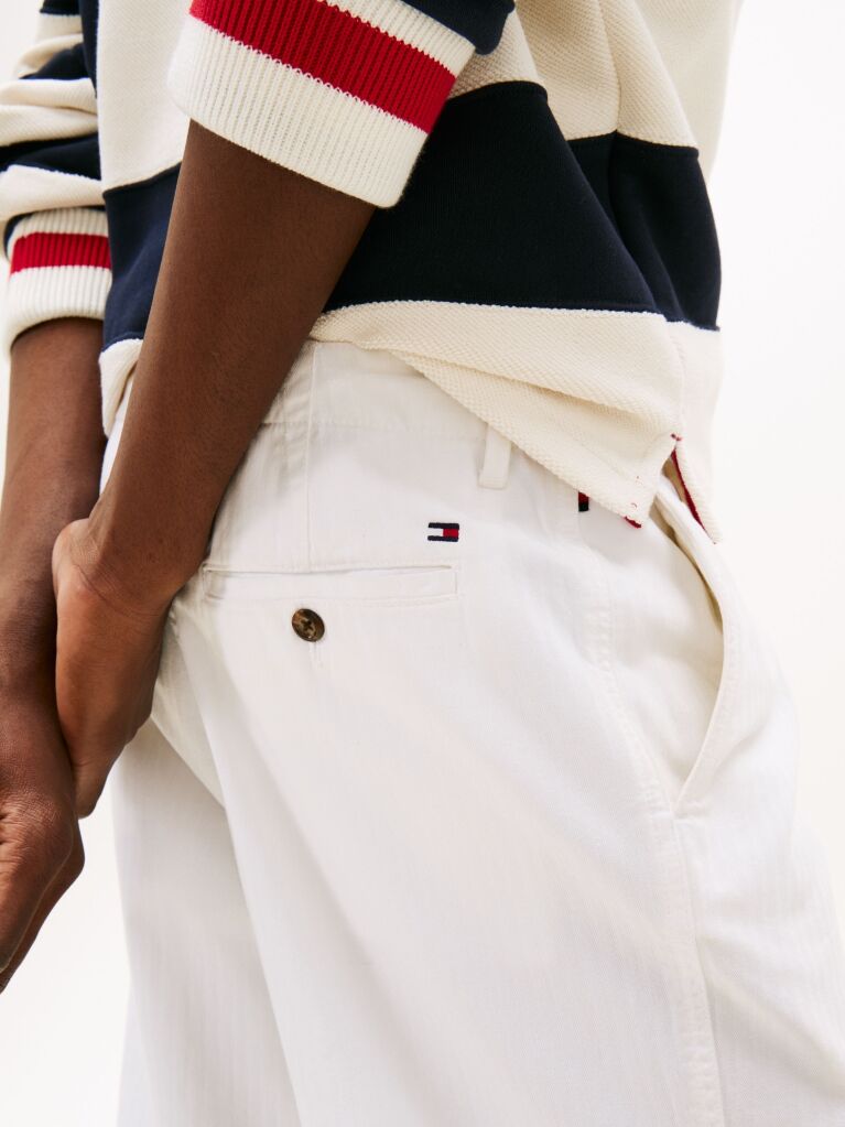 White Herringbone Tapered Leg Chinos  Men