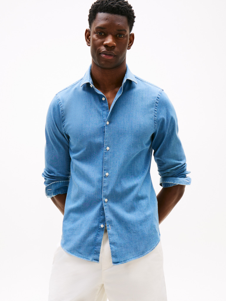 Blue Smart Casual Slim Fit Denim Shirt  Men