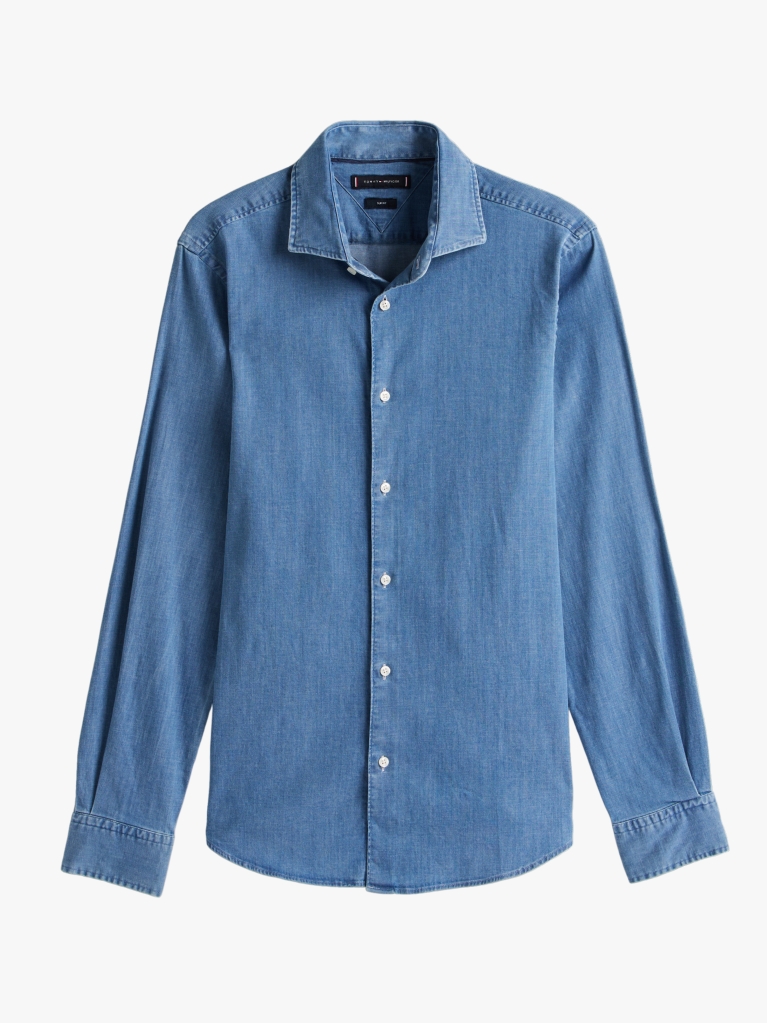 Blue Smart Casual Slim Fit Denim Shirt  Men