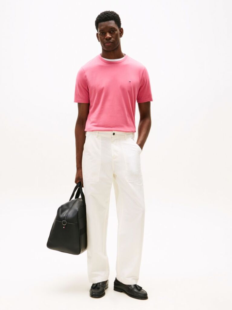 Pink Flag Embroidery T-Shirt  Men