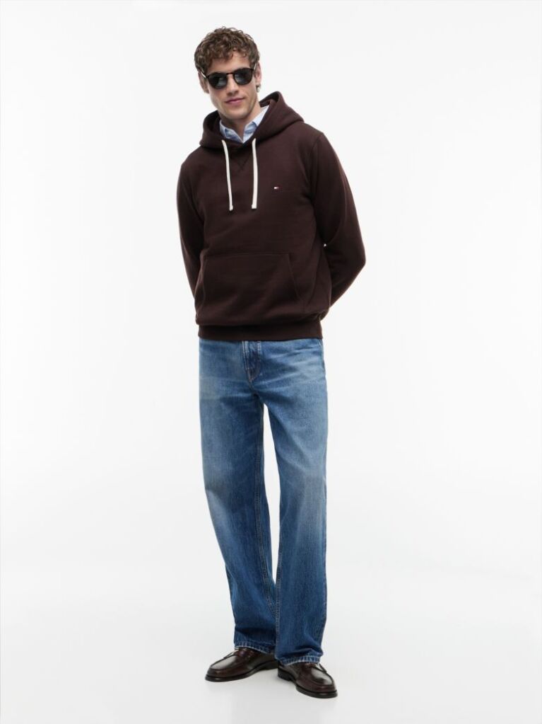 Καφέ Fleece Hoody Με Κεντητή Σημαία  Άνδρες