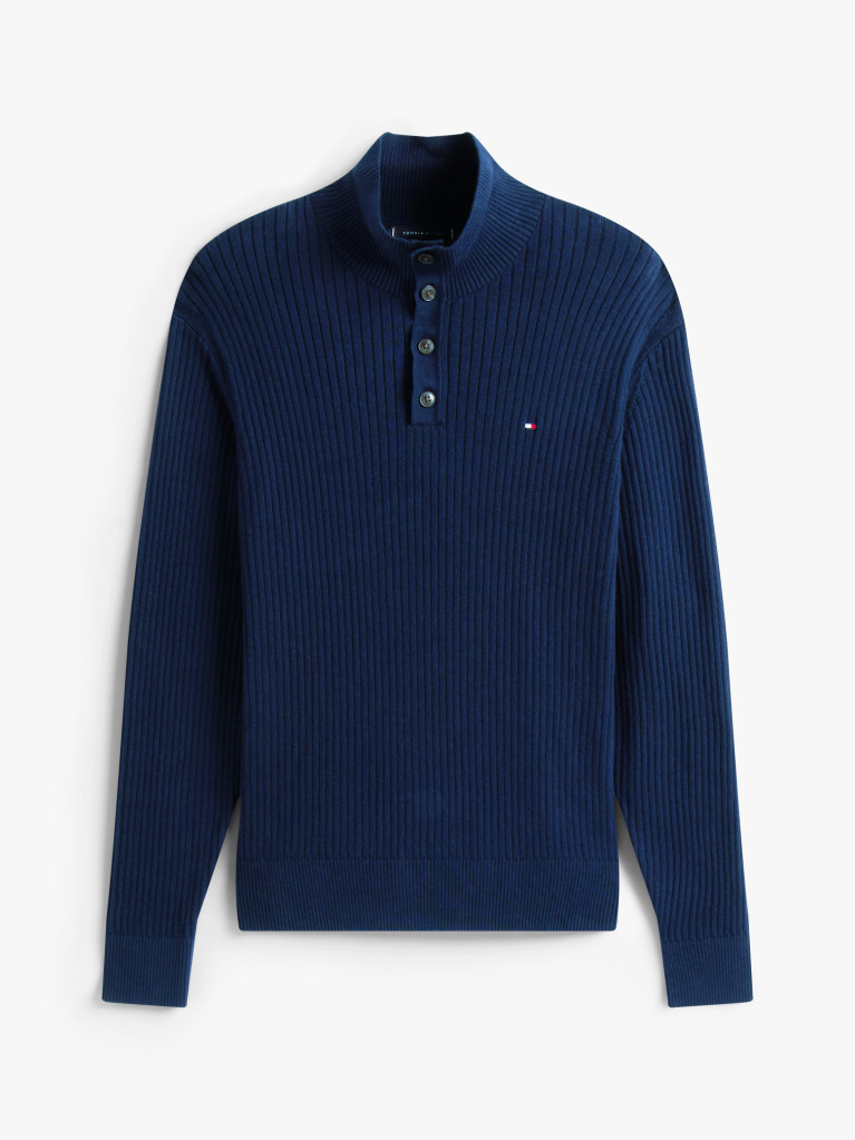 Blue Pima Cotton Mock Neck Sweater  Men