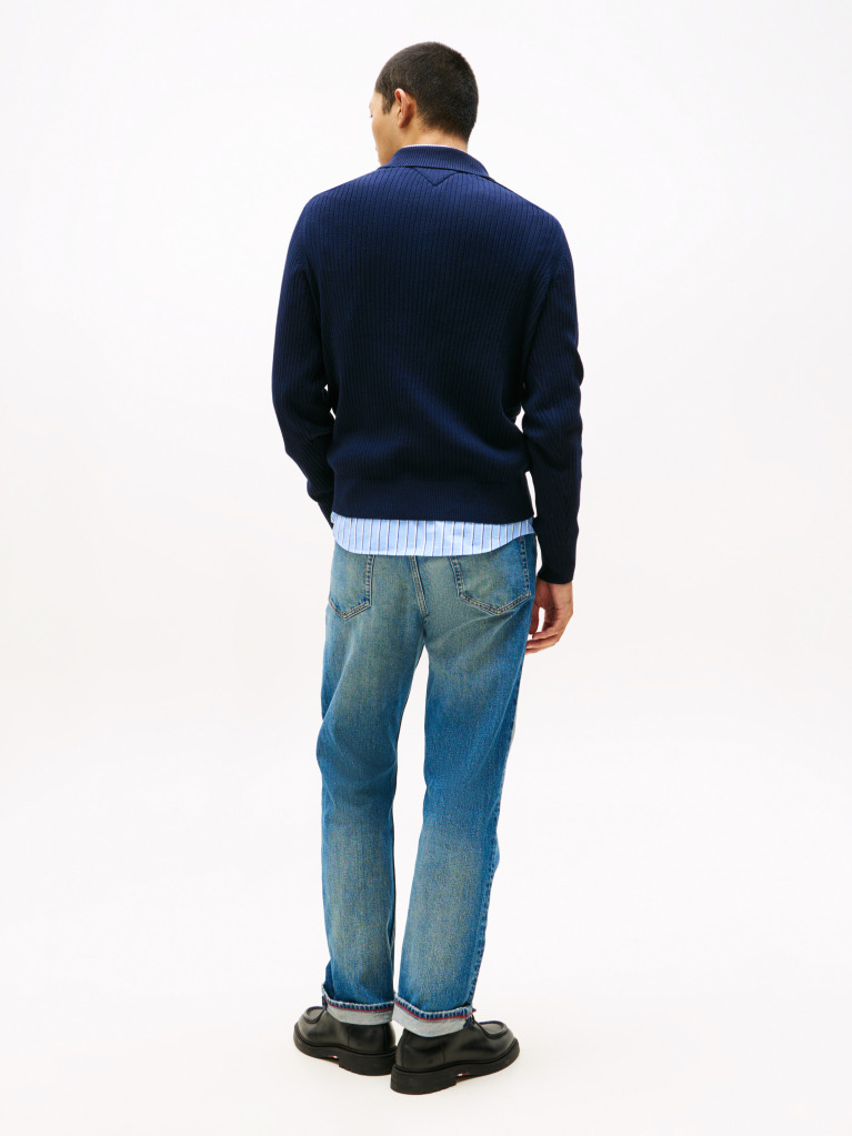 Blue Pima Cotton Mock Neck Sweater  Men