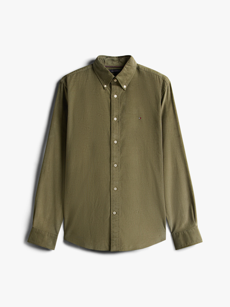 Green Regular Fit Flag Embroidery Corduroy Shirt  Men