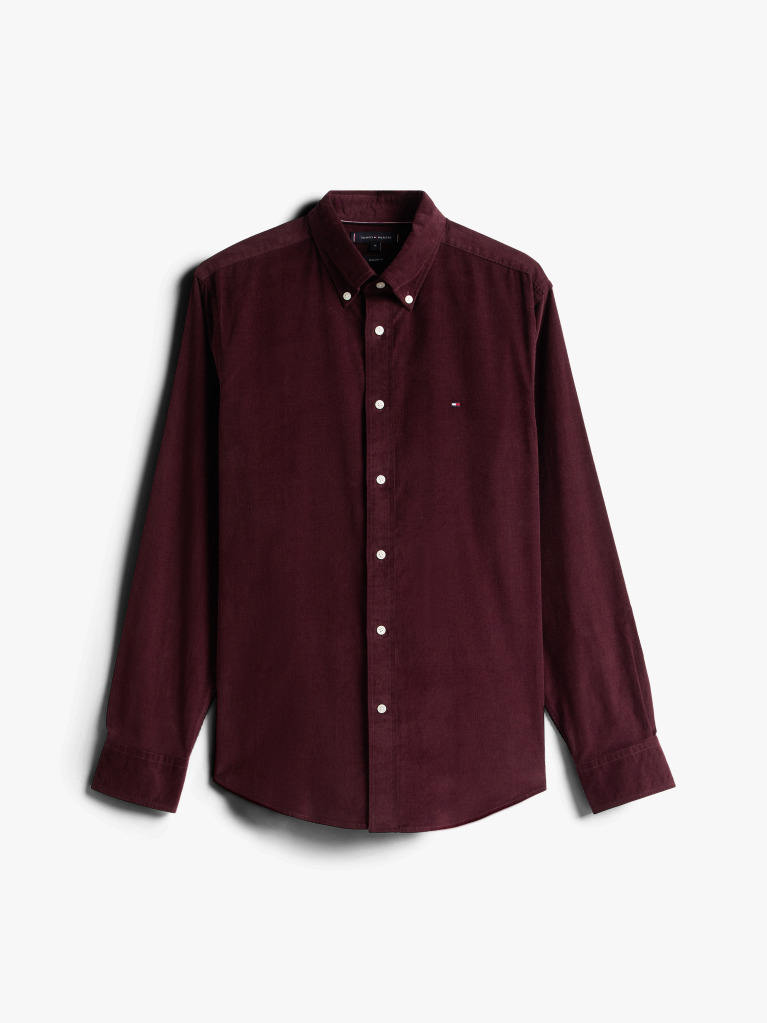 Red Regular Fit Flag Embroidery Corduroy Shirt  Men
