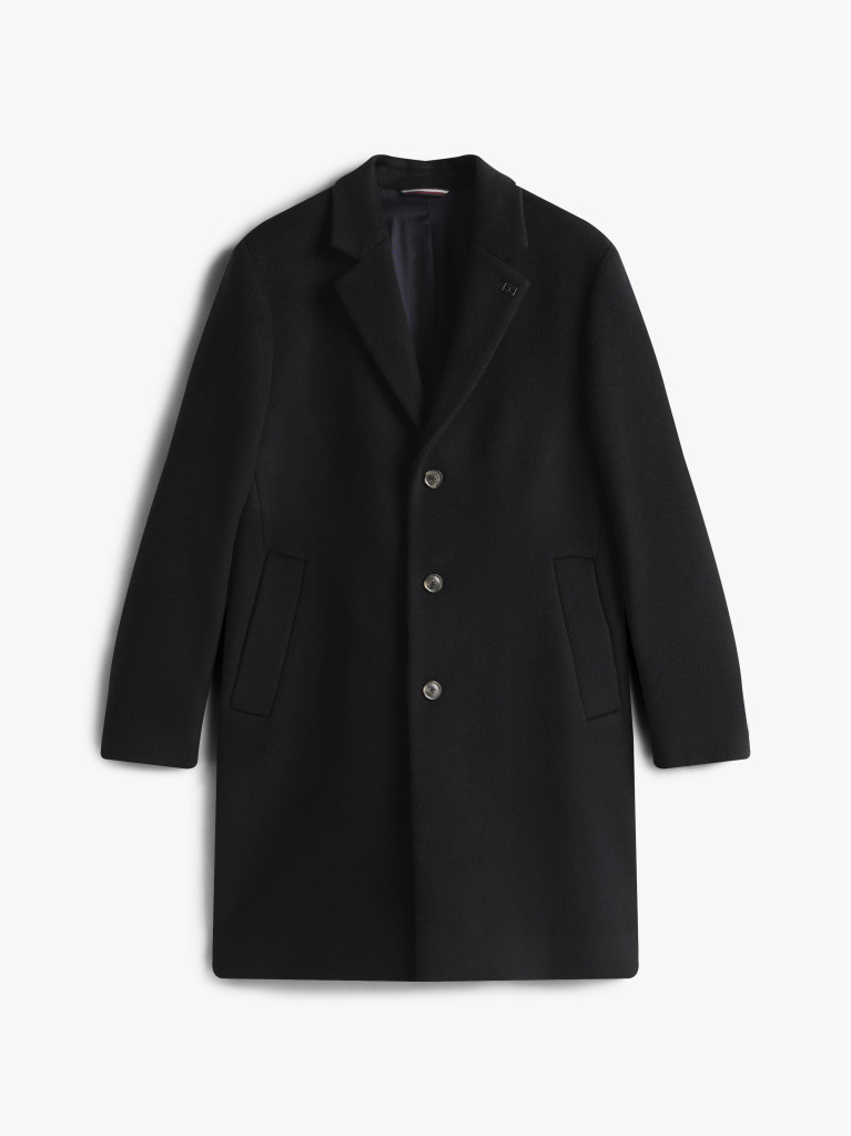 Μαύρο Smart Casual Μάλλινο Παλτό Με Μονή Σειρά Κουμπιών  Άνδρες