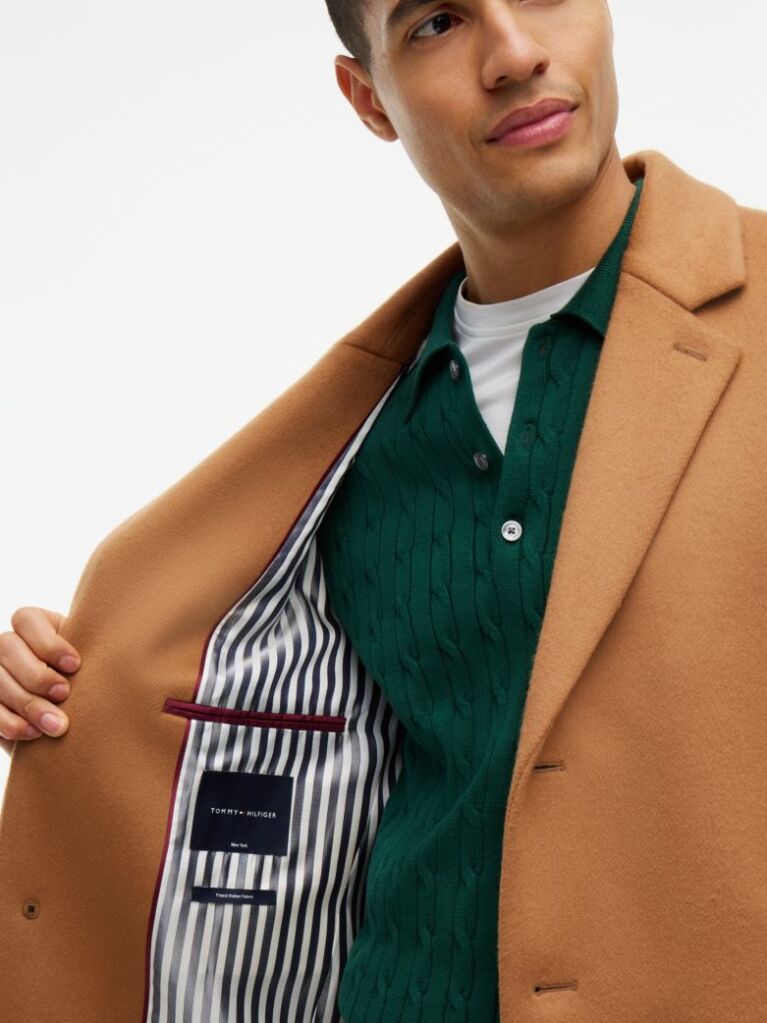 Brown Smart Casual Wool Blend Single Breasted Coat  Men