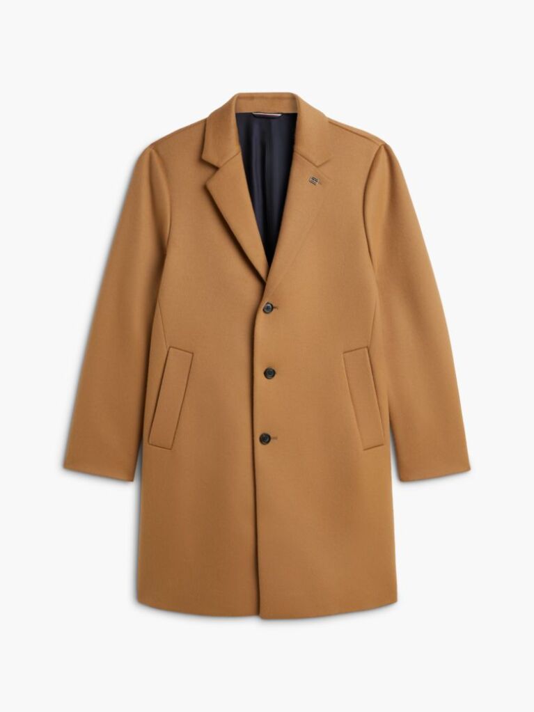 Brown Smart Casual Wool Blend Single Breasted Coat  Men