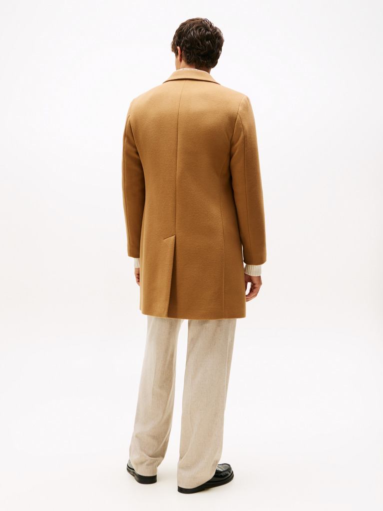 Καφέ Smart Casual Μάλλινο Παλτό Με Μονή Σειρά Κουμπιών  Άνδρες