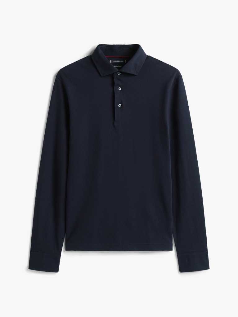 Blue Smart Casual Slim Fit Long Sleeve Polo Shirt  Men