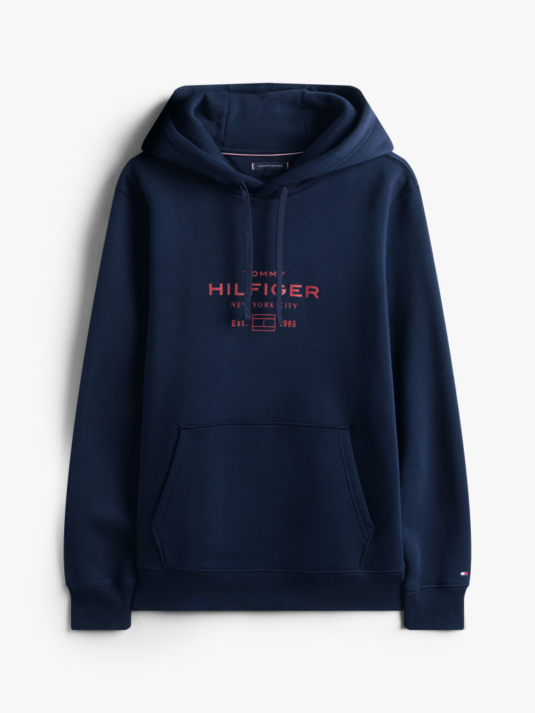 Blue Perfect for fighting the cold, this warm hoodie is enhanced with a stylish, tonal Tommy Hilfiger logo and crafted from high-quality interlock knit.  Men