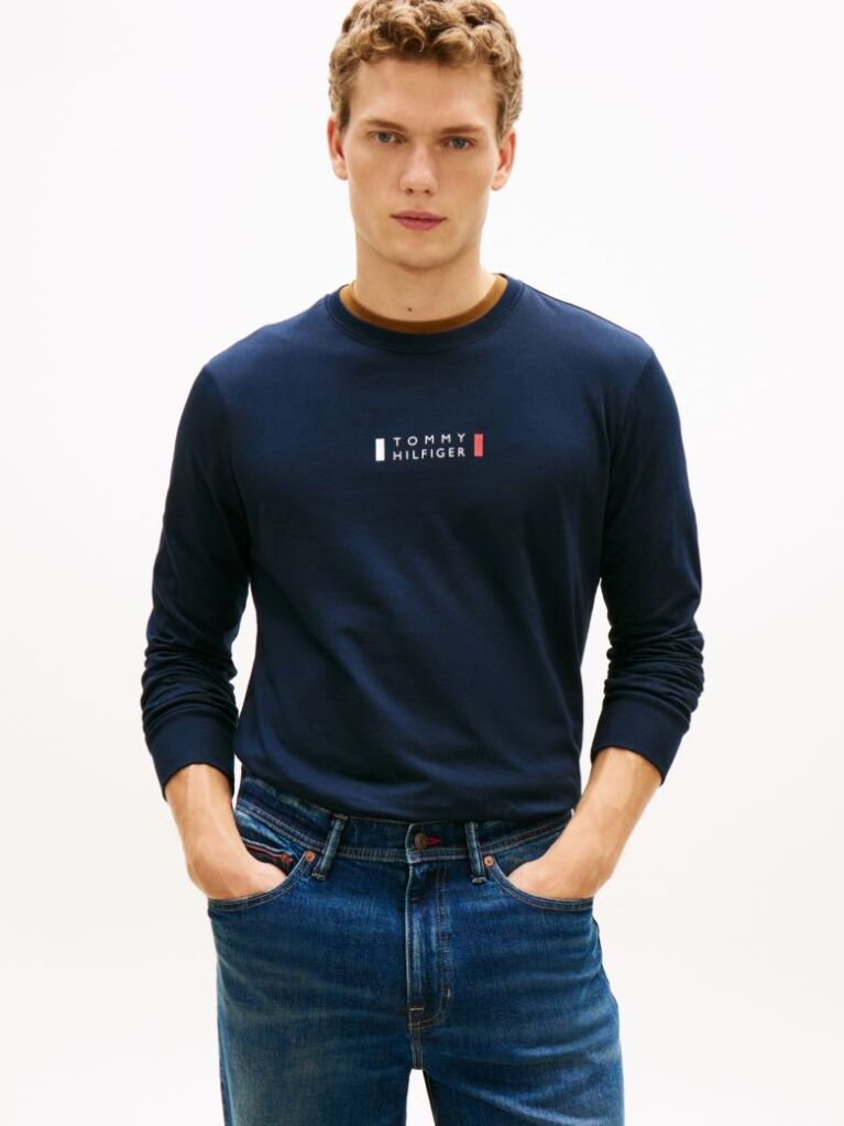 Μπλε T-Shirt Μακρυμάνικο Με Λογότυπο  Άνδρες