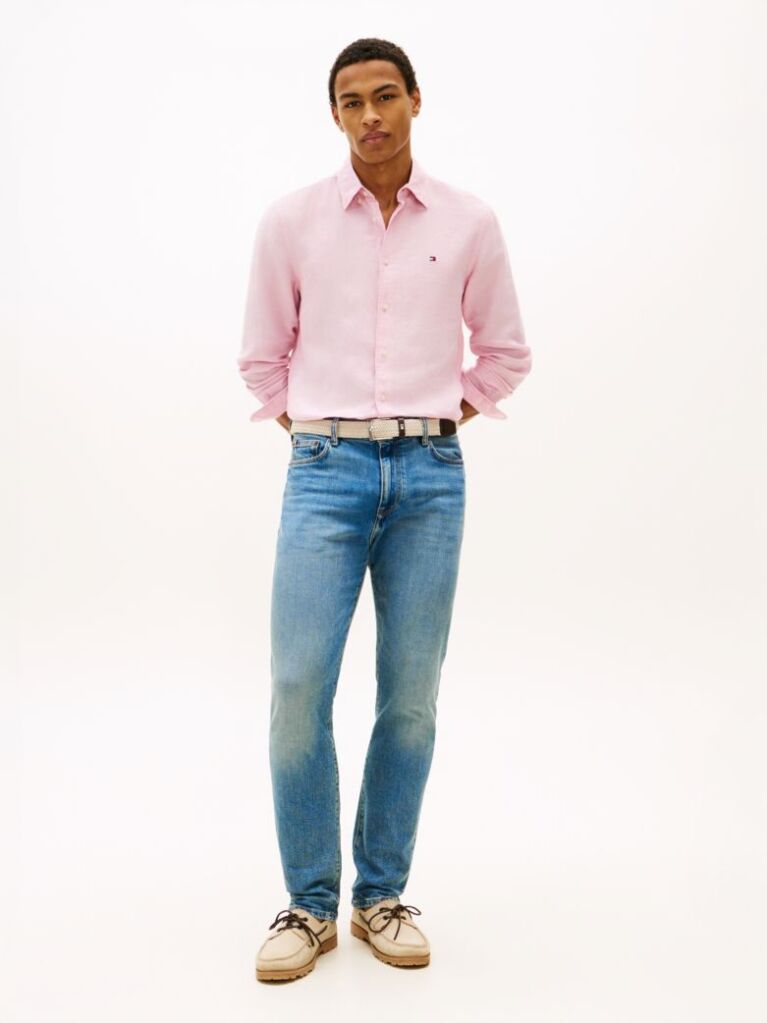 Pink Regular Fit Washed Pure Linen Shirt  Men